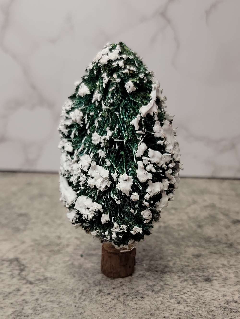 Vintage MCM Bottle Brush Tree with Real Wood Base and Snow Flocking